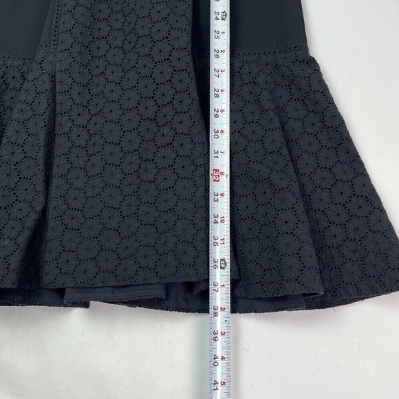 J Crew Collection Dress Paneled Eyelet Sleeveless Fit Flare Ponte Knit Black 8 - Picture 9 of 14
